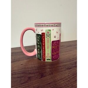 Literary Classics Book Spines Ceramic Coffee Mug Pink 16 oz Library Bookworm